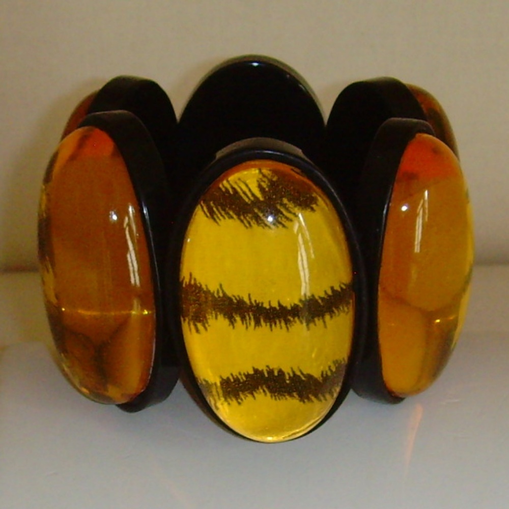 Gerda Lynggaard MONIES Amber Lucite and Animal Print Themed Statement Bracelet